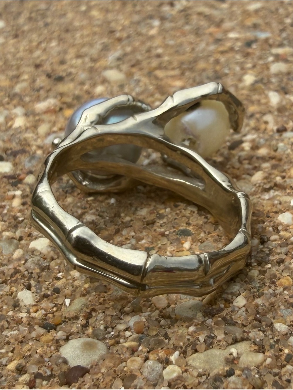 14K White Gold Pearl Bamboo Ring - Picture 4 of 6